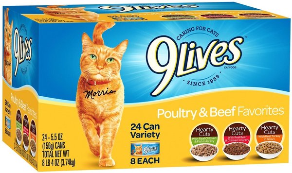 9 Lives Poultry & Beef Favorites Variety Pack Canned Cat Food, 5.5-oz, case of 24 slide 1 of 5