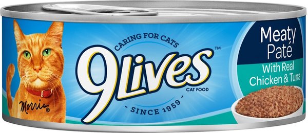 9 Lives Meaty Pate with Real Chicken & Tuna Canned Cat Food, 5.5-oz, case of 24 slide 1 of 2