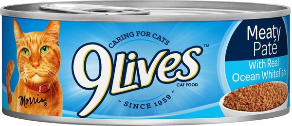 9 Lives Meaty Pate with Real Ocean Whitefish Canned Cat Food, 5.5-oz, case of 24 slide 1 of 5
