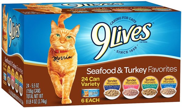 9 Lives Seafood and Turkey Favorites Variety Pack Canned Cat Food