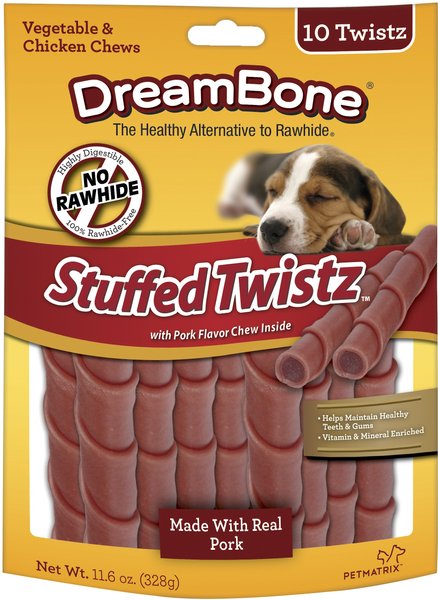 DreamBone Stuffed Twistz Pork Chews Dog Treats, 10 count slide 1 of 6