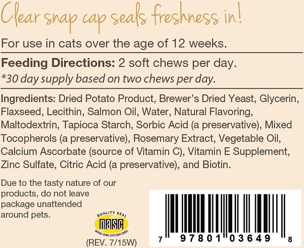 NATURVET Skin & Coat Plus Omegas Soft Chews Skin & Coat Supplement for