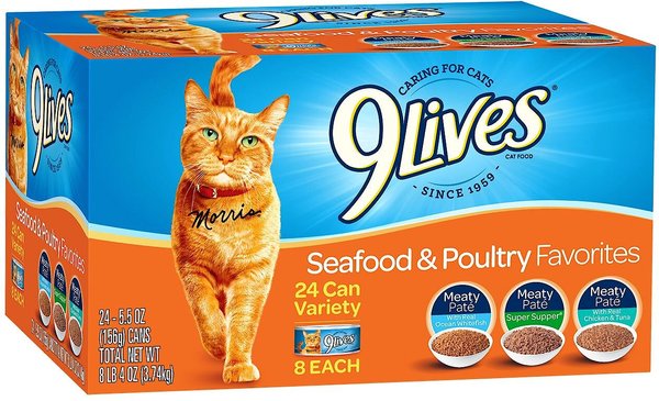 9 Lives Seafood & Poultry Favorites Variety Pack Canned Cat Food, 5.5-oz, case of 24 slide 1 of 2
