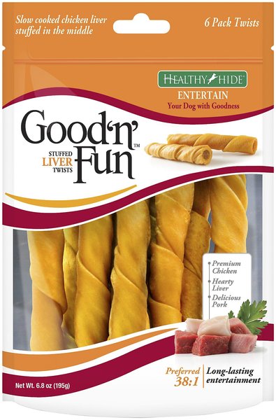 GOOD N FUN Stuffed Liver Twists with Chicken Liver Pork Dog Chews 6 count Chewy