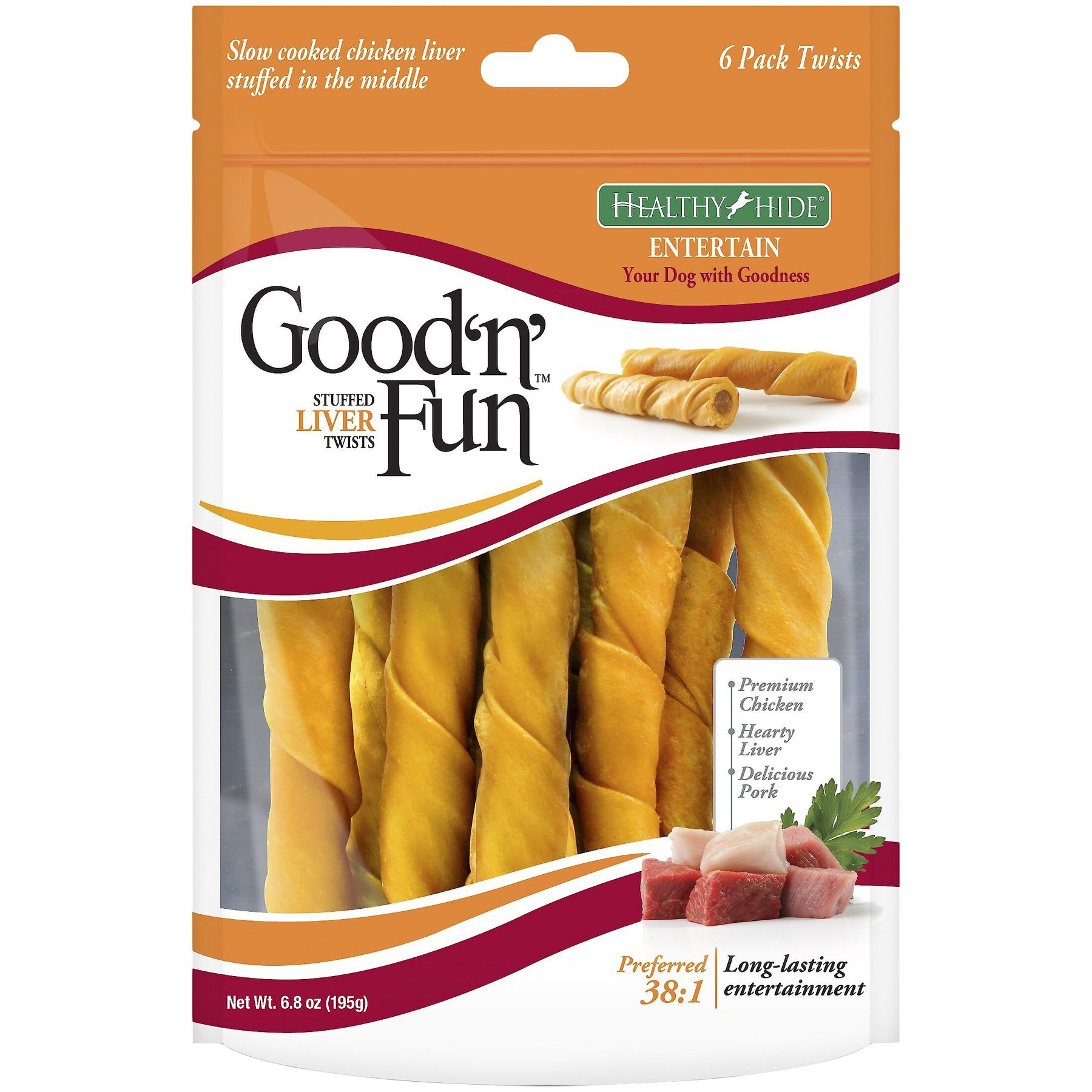 GOOD N FUN Stuffed Liver Twists with Chicken Liver Pork Dog Chews 6 count Chewy