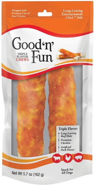 Good 'n' Fun Triple Flavor Chews with Beef, Pork & Chicken Rolls Dog Chews, 2 count slide 1 of 5