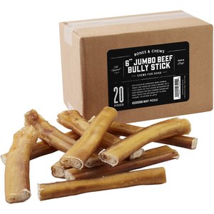 Bones & Chews Jumbo Bully Stick 6" Dog Treats, 20 count