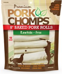 Premium Pork Chomps Baked Pork Rolls Dog Treats, 8-in, 18 count