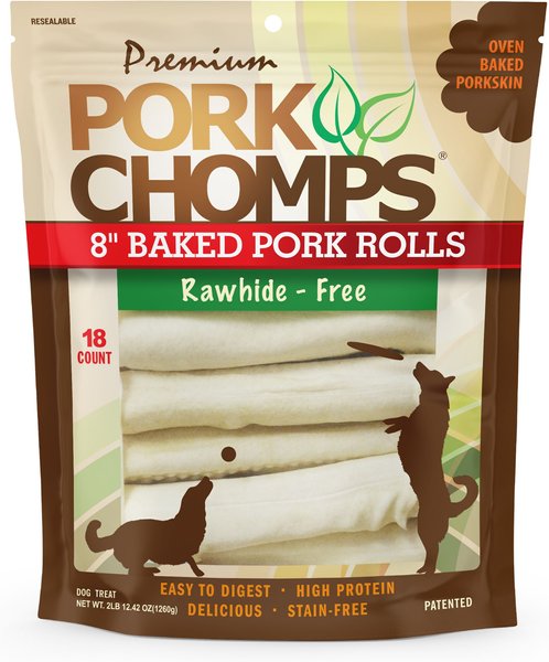 Premium Pork Chomps Baked Pork Rolls Dog Treats, 8-in, 18 count slide 1 of 4