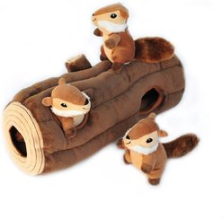 ZippyPaws Burrow Squeaky Hide & Seek Plush Dog Toy, Log & Chipmunks