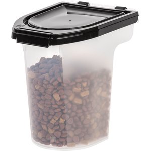 IRIS USA WeatherPro Dog, Cat, Bird & Small-Pet Food Storage Bin Airtight Container, Clear & Black, 10-lbs/12.75-qt
