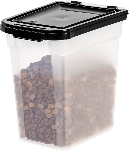 IRIS USA WeatherPro Dog, Cat, Bird & Small-Pet Food Storage Bin Airtight Container, Clear & Black, 10-lb/12.75-qt slide 1 of 6
