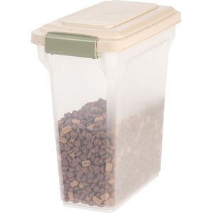 IRIS USA WeatherPro Airtight, Dog, Cat, Bird & Small-Pet Food Storage Container, Almond & Clear, 12.5-lbs/15-qt
