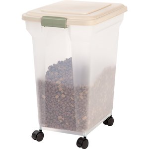 IRIS Airtight Pet Food Storage Container, Clear/Almond, 55-qt