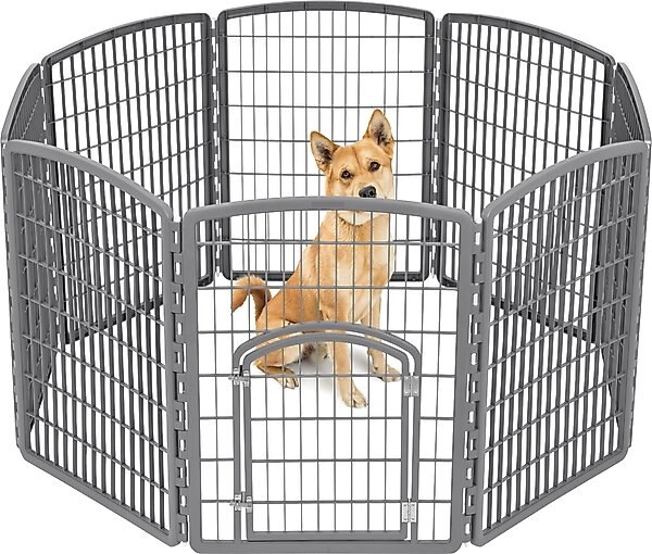 IRIS USA 8-Panel Dog Playpen Fence Enclosure with Door, 34-in, Gray slide 1 of 8
