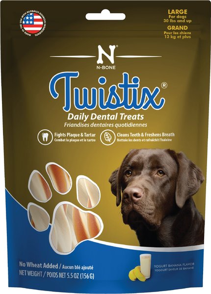 N-Bone  Twistix Yogurt Banana Flavored Large Dental Dog Treats, 5.5-oz bag, Count Varies slide 1 of 5