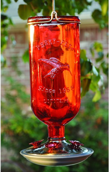 Perky-Pet 8109-2 Antique Glass Bottle Hummingbird Feeder-16-Ounce Capacity Red 