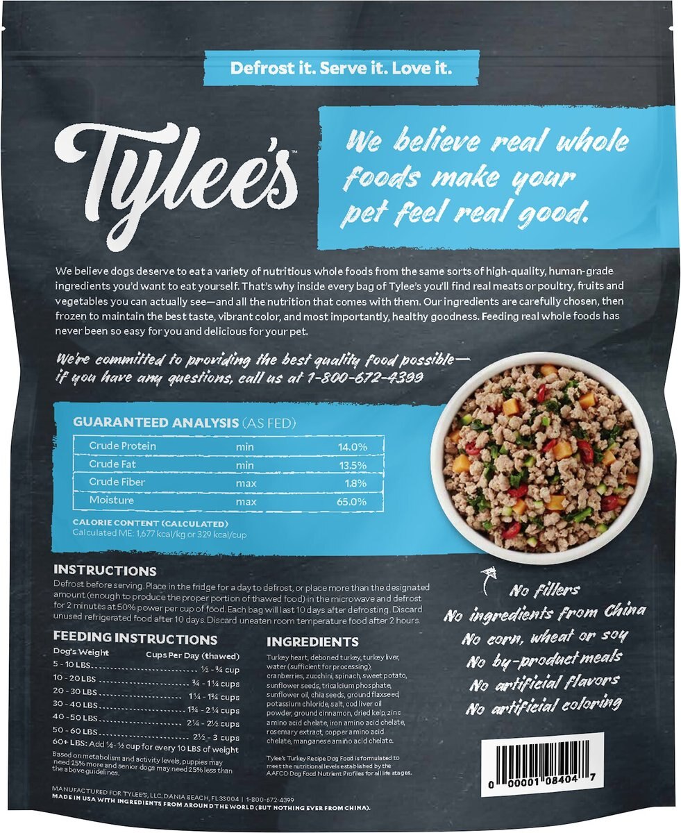TYLEE'S HumanGrade Turkey Recipe Frozen Dog Food, 50oz bag