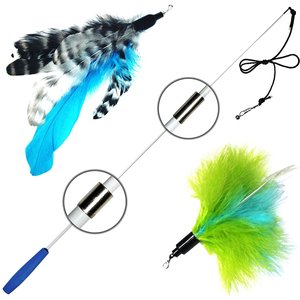 Pet Fit For Life 2 Feather Retractable Wand Cat Toy, Blue & Green