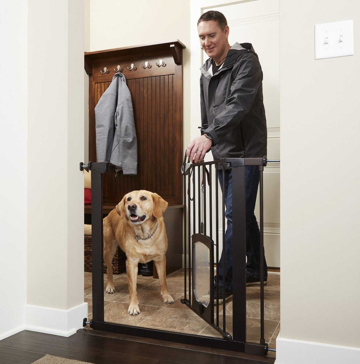 MYPET Petgate Passage Gate with Small Pet Door, Bronze, 30in
