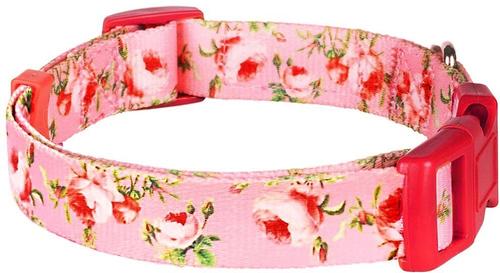 Show full view: Blueberry Pet Floral Prints Polyester Dog Collar, Floral Rose Baby Pink, Large: 18 to 26-in neck, 1-in wide slide 2 of 9