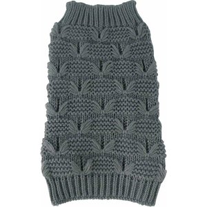 Pet Life Butterfly Stitched Heavy Cable Knitted Turtle Neck Dog Sweater, Dark Grey, Small