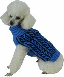Pet Life Harmonious Heavy Cable Knitted Dog Sweater, Aqua Blue & Dark Blue, Small slide 2 of 4