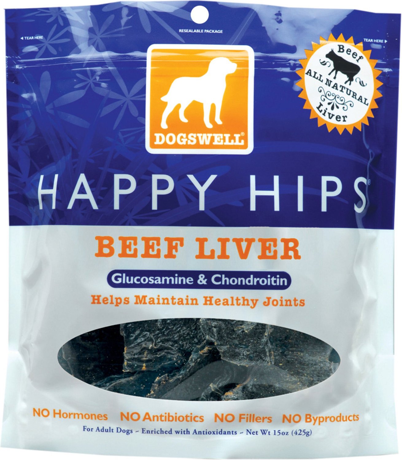 DOGSWELL Happy Hips Beef Liver Dog Jerky Treats, 15oz