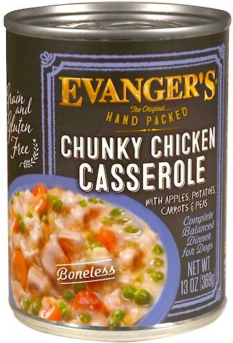 Evanger's Grain-Free Hand Packed Chunky Chicken Casserole Dinner Canned Dog Food, 12-oz, case of 12 slide 1 of 3