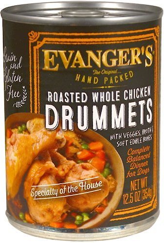 Evanger's Grain-Free Hand Packed Roasted Whole Chicken Drummets Dinner Canned Dog Food, 12-oz, case of 12 slide 1 of 7