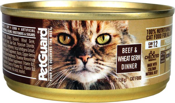 PETGUARD Beef Wheat Germ Dinner Canned Cat Food 5.5 oz case of