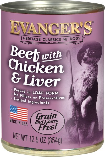 Evanger's Classic Recipes Beef with Chicken & Liver Grain-Free Canned Dog Food, 12.8-oz, case of 12 slide 1 of 2