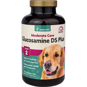 NaturVet Moderate Care Glucosamine DS Plus Chewable Tablets Joint Supplement for Dogs, 120 count