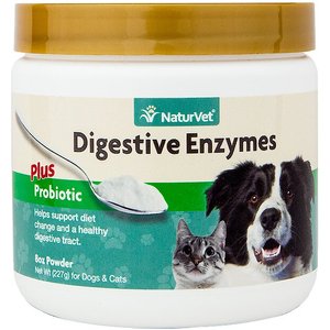 NaturVet Digestive Enzymes Plus Probiotic Powder Digestive Supplement for Cats & Dogs, 8-oz