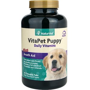 NaturVet VitaPet Puppy Plus Breath Aid Chewable Tablets Multivitamin for Dogs, 60 count