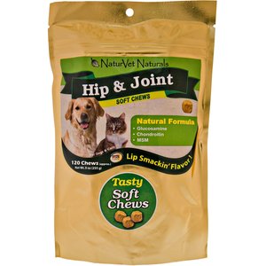 NaturVet Hip & Joint Soft Chews Joint Supplement for Cats & Dogs, 120 count