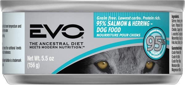 EVO 95 Salmon Herring Canned Dog Food 5.5 oz case of 24