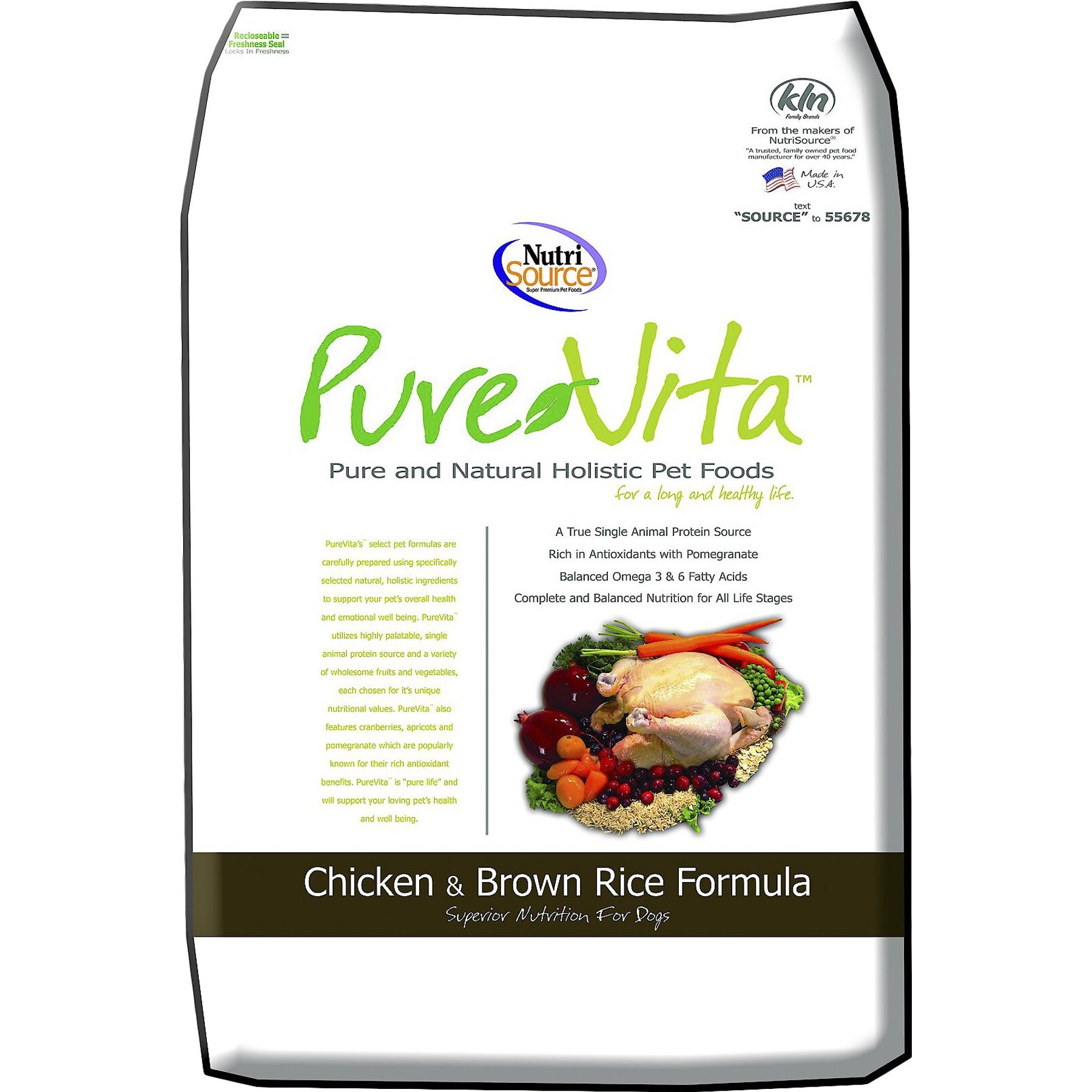 PUREVITA Chicken Brown Rice Formula Dry Dog Food 25 lb bag