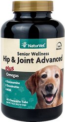 NaturVet Senior Wellness Hip & Joint Advanced Glucosamine, Chondroitin & MSM Plus Omegas Dog Supplement, 40 count