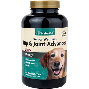 NaturVet Senior Wellness Hip & Joint Advanced Glucosamine, Chondroitin & MSM Plus Omegas Dog Supplement, 40 count