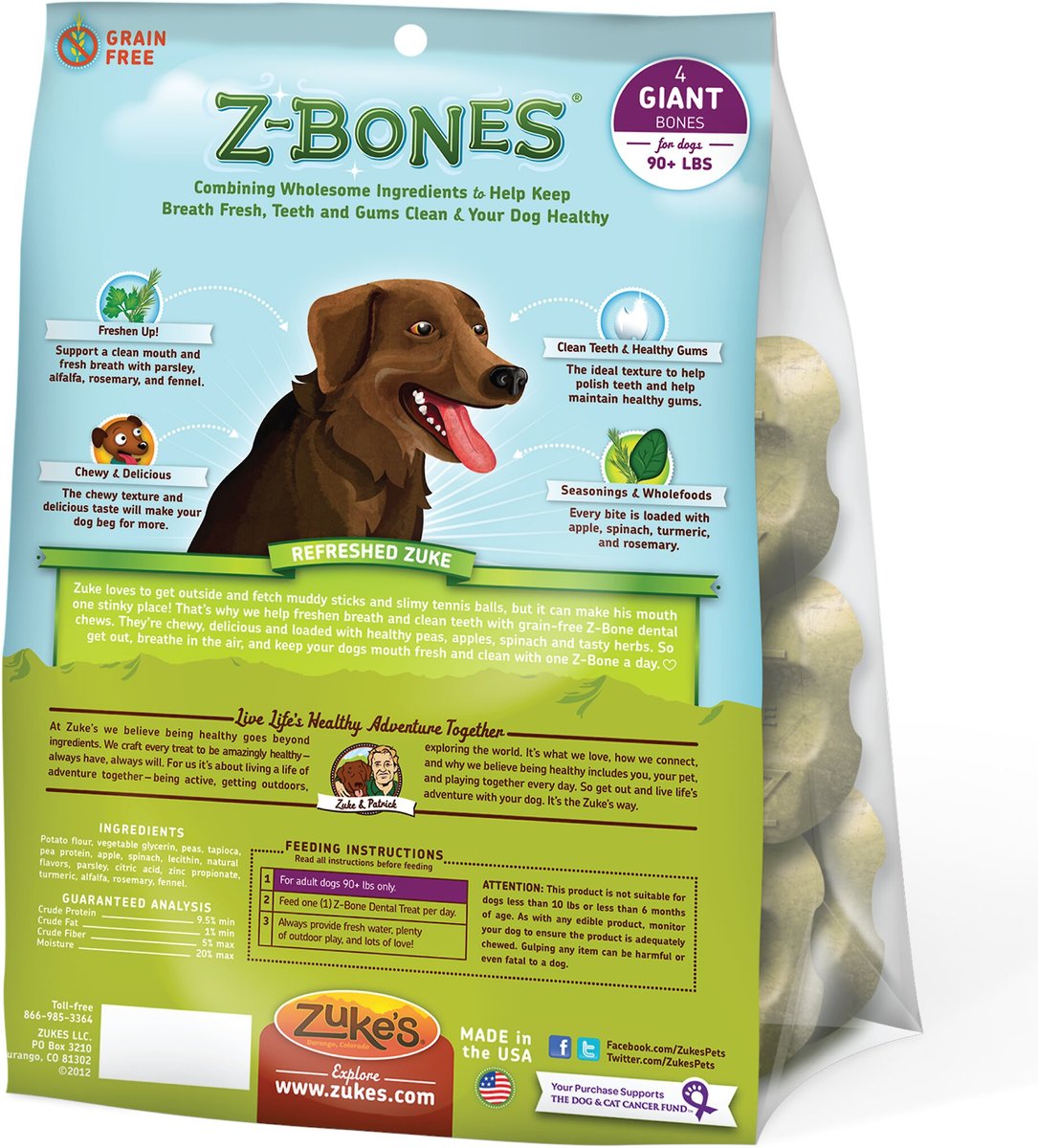 ZUKE'S ZBones Clean Apple Crisp Dental Dog Treats, Giant, 4 count