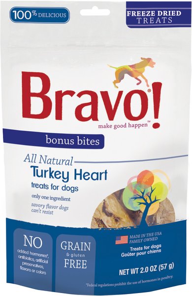 BRAVO Bonus Bites Turkey Heart Freeze Dried Dog Treats 2 oz bag