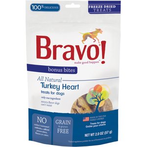 Bravo! Bonus Bites Turkey Heart Freeze-Dried Dog Treats, 2-oz bag