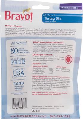 Show full view: Bravo! Training Treats Turkey Bits Freeze-Dried Dog Treats, 2.5-oz bag slide 3 of 6