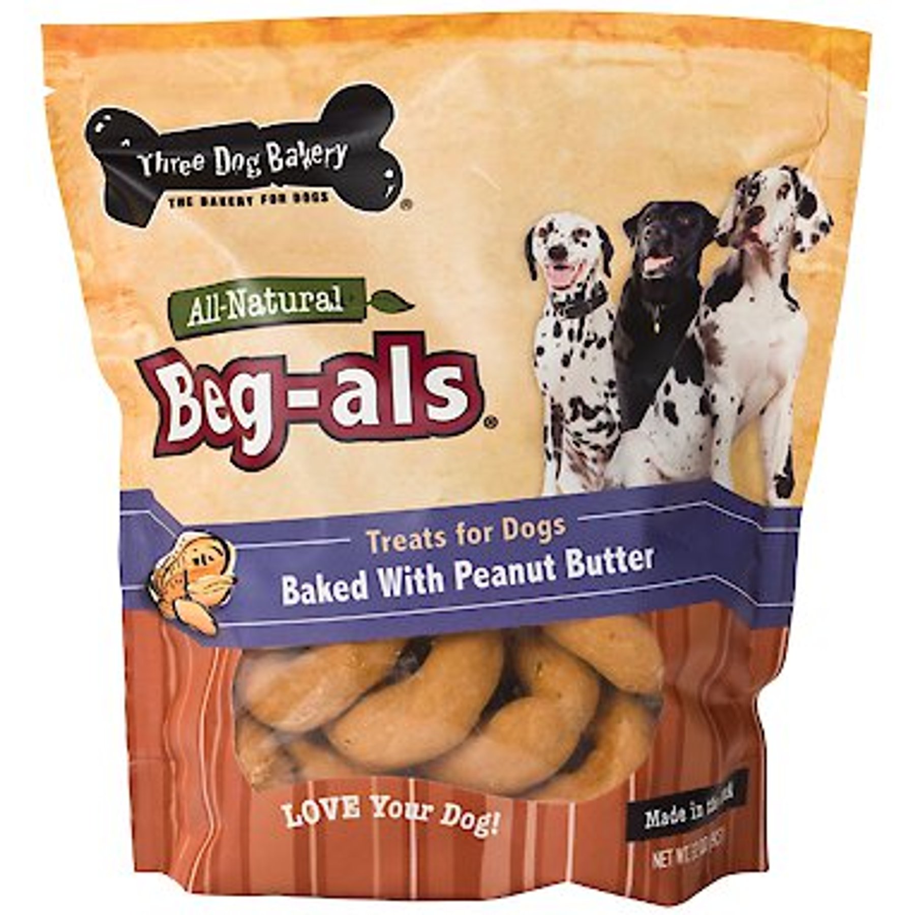 THREE DOG BAKERY Begals Peanut Butter Dog Treats, 32oz bag