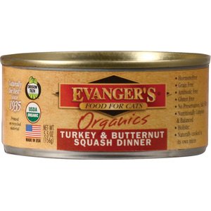 Evanger's Organics Turkey & Butternut Squash Dinner Canned Cat Food, 5.5-oz, case of 24