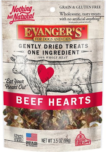 Evanger's Nothing but Natural Beef Hearts Gently Dried Dog & Cat Treats, 3.5-oz bag slide 1 of 6