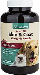 NaturVet Aller-911 Plus Antioxidants Chewable Tablets Allergy Supplement for Cats & Dogs, 60 count