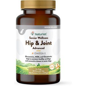NaturVet Senior Wellness Hip & Joint Advanced Glucosamine, Chondroitin & MSM Plus Omegas Dog Supplement, 90 count