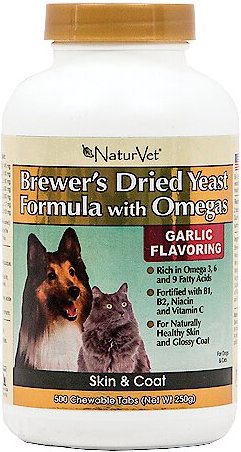 NaturVet Brewer's Dried Yeast with Omegas Chewable Tablets Skin & Coat Supplement for Cats & Dogs, 500 count slide 1 of 3